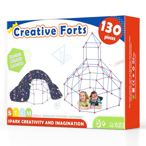 Tiny Land Fort Building Kit Creative Fort Indoor Outdoor for 5,6,7,8 Years Old Boys and Girls STEM Building Toys with Storage Bag DIY Castles Tunnels with 86 Rods and 44 Balls