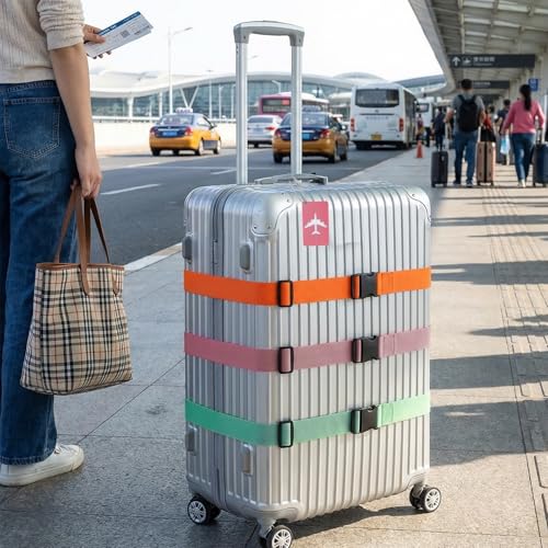 Image of Sibba Luggage Straps for Suitcases 12 Pack, TSA Approved Travel Essentials with 8 Luggage Tags, Suitcase Belts Luggages Strap for Travel Suitcase & Bag Closure and for Easy Identification, 70 inches
