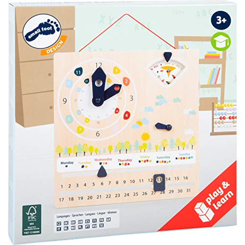 small foot Lerntafel Holz, UVM, Lernuhr mit Kalender „Educate“, Lernen von Uhrzeit, Wetter und Wochentagen, für Kinder ab 5 Jahren, 11625, Mehrfarbig, S