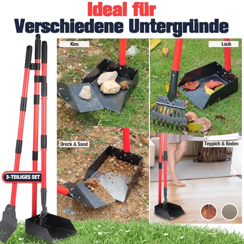 CJYMMFAN Hundekotschaufel Kehrschaufel, Rechen & Schaufel Mit Abfallsäcken, Hundekotsammler Langer Griff, Hundekot Scooper Für Garten & Laub