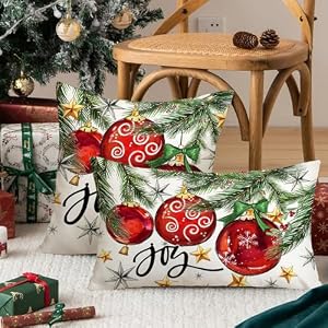 AACORS Christmas Pillow Cover 18X18 Inch Baubles Christmas Tree Stars Joy Decoration Holiday Farmhouse Winter Pillow Case for Sofa Couch Decor(Red) AA613-18 AACORS Christmas Pillow Cover 18X18 Inch Baubles Christmas Tree Stars Joy Decoration Holiday Farmhouse Winter Pillow Case for Sofa Couch DecorRed AA613 18