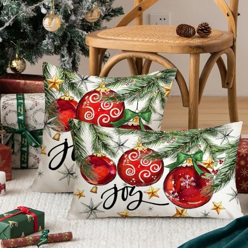 AACORS-Christmas-Pillow-Cover-18X18-Inch-Baubles-Christmas-Tree-Stars-Joy-Decoration-Holiday-Farmhouse-Winter-Pillow-Case-for-Sofa-Couch-DecorRed-AA613-18 AACORS Christmas Pillow Cover 18X18 Inch Baubles Christmas Tree Stars Joy Decoration Holiday Farmhouse Winter Pillow Case for Sofa Couch DecorRed AA613 18