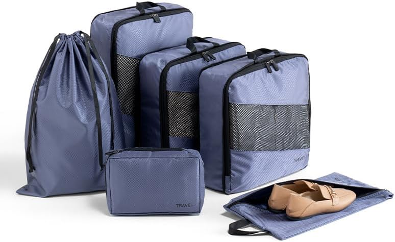 Compression Packing Cubes for Travel, Vacation Travel Essentials, Travel Accessories for Suitcase Organizer Bags Set, Space Saving Luggage Organizer Travel Bags (indigo)