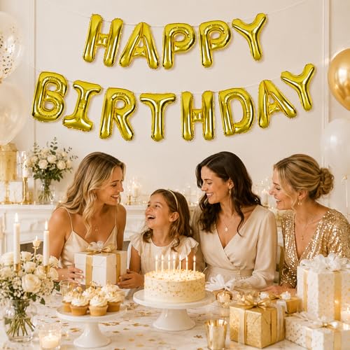 DazzJoy Happy Birthday zestaw balonów foliowych, złoty, 40 cm, balony z literami na przyjęcie urodzinowe