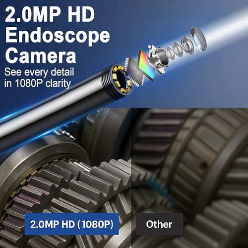 Image of Endoscope Camera with Light, 1920P HD Borescope Inspection Camera with 4.3 inch IPS Screen, IP67 Waterproof with 8 LEDs & 16.5ft Semi-Rigid Snake Camera for Automotive Pipe Tools Gadgets for Men