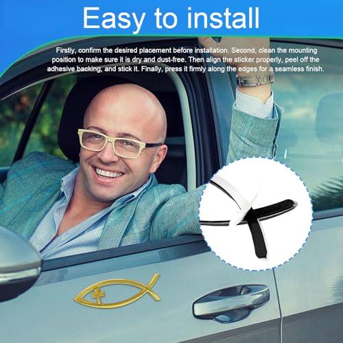 Image of Christian Cross Fish Auto Emblem, Jesus Fish Car Emblem, Weatherproof Christian Symbol Ichthus Cross Decal, Chrome Sliver Badge Bumper Stickers Car Accessories Fit for Most Vehicles (Gold)