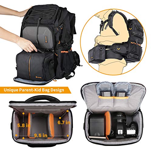 TARION Large Waterproof Camera Backpack - 2 in 1 Professional Camera Bags for Photographers with 15.6" Laptop Compartment & Raincover & Tripod Holder (PB01)