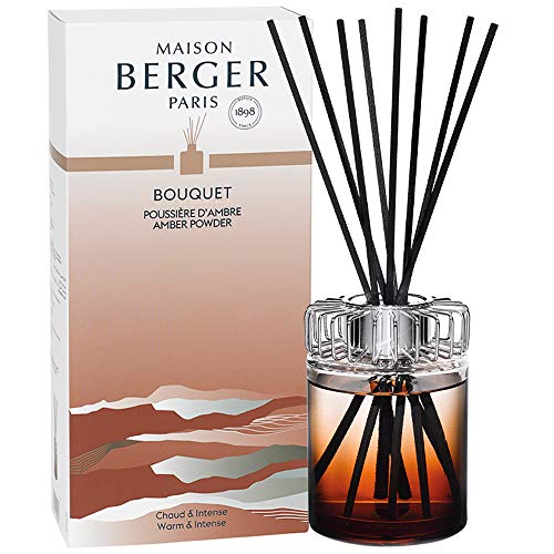 Lampe Berger Scented Bouquet - Land - Sienna - 2.5 x 2.5 x 8.7 inches - Reed Diffuser with 8 Black Sticks - Prefilled with Fragrance Amber Powder 115 milliliters - 3.88 Fluid Ounces