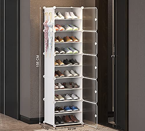 Image of AYSIS DIY Shoe Rack Organizer /Multi-Purpose Plastic 10 Layers 5 Door Portable and Folding Shoe Rack ^ White10Shelf5Door