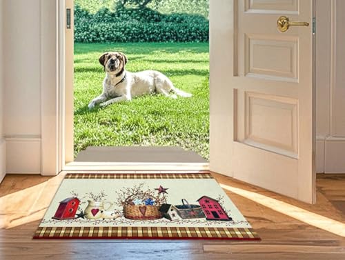 Country Stars and Hearts Non Slip Doormat Accent Rug Soft Absorbent Microfiber Floor Mat Bathmat with Rubber Backing for Bathroom Kitchen Decorative 28 X 17 Inches