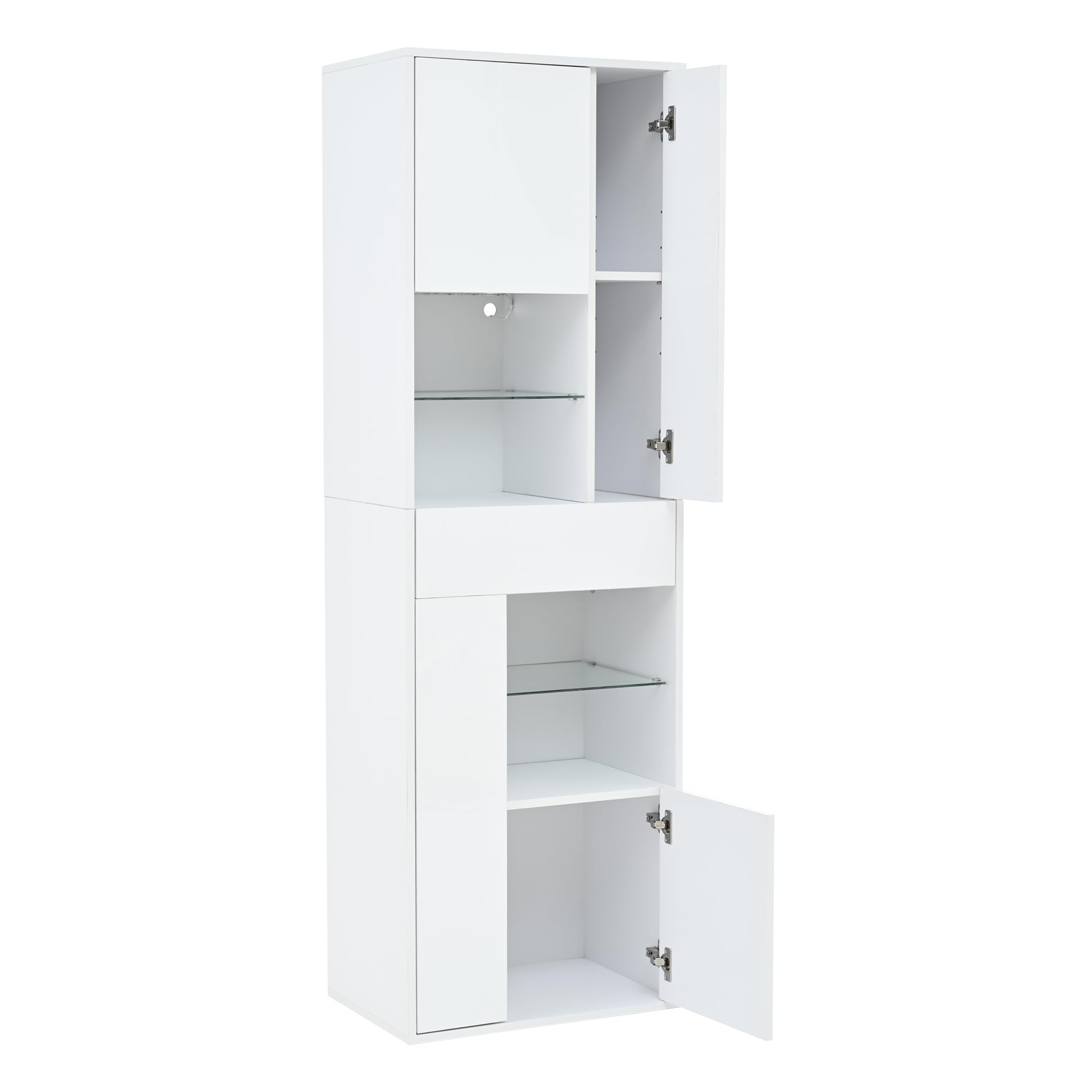 TIZZ Vitrina de venta 55 x 38 x 170 cm, armario alto con 1 cajón y 4 armarios, vitrina de cristal con iluminación LED, diseño brillante, armarios de salón, vitrinas, vitrinas, vitrinas, vitrinas