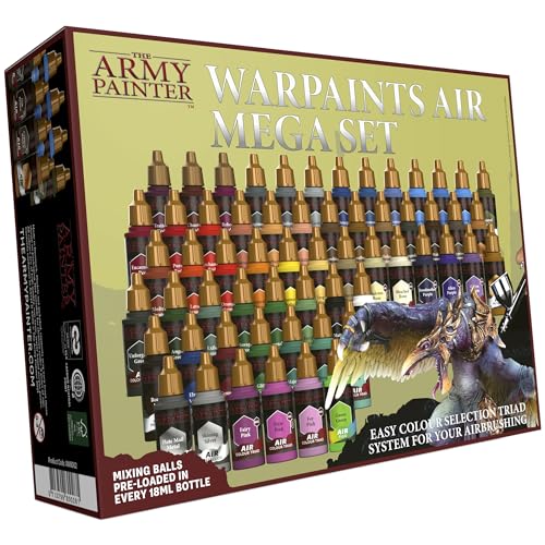 The Army Painter Warpaints Air Mega Set 60 x 18ml Vorgemischte Acrylfarben für Airbrush Inklusive 9 Metallics und 1 Fluoreszierende Farbe - Airbrush Farben Set für Modellbau- und Miniaturfarben