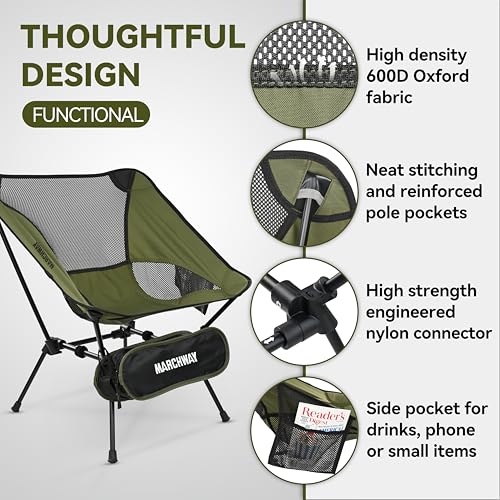 Image of MARCHWAY Ultralight Folding Camping Chair, Heavy Duty Portable Compact for Outdoor Camp, Travel, Beach, Picnic, Festival, Hiking, Lightweight Backpacking (Green)
