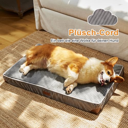 FUKUMARU Orthopädisches Hundebett - 91x56x9 cm, waschbares Hundekissen mit wasserdichter Gewebeschicht, kuschelige Hundematte, Hundematratze, Anti-Rutsch Hundecouch, grau.