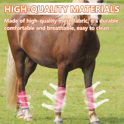 Image of Set of 8 Breathable Mesh Horse Boots Mesh Fly Boots for Horse Loose Fitting Horse Fly Boots for Non-Slip Reduce-Stomping Preventing Flies and Mosquitoes Bites (Pink and Blue)