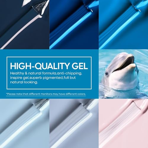 Image of DUDUSTRONG Bolt Bee Gel Glossy Finish Nail Polish Kit Blue Gel Nail Polish - 6 Colors Blue Gel Polish Summer Nail Art French Manicure Diy For Women (A1 Dolphin Kiss (137+51+18+54+57+59), 90 Ml