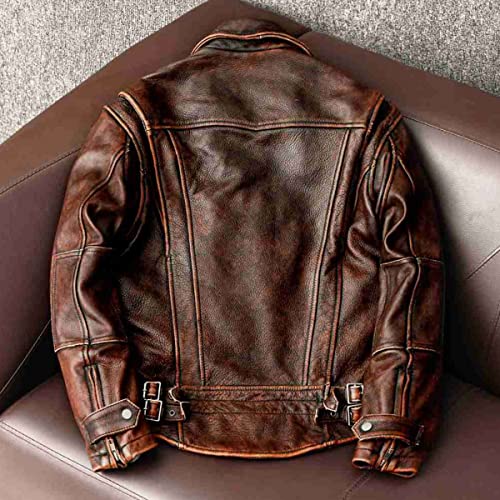 Men's Casual Vintage Genuine Real Brown Cowhide Aviator Military Biker Classic Coat Slim Fashion Fit Leather Jacket3