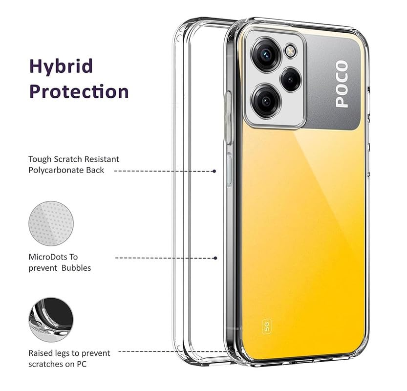 Image of Ultra Hybrid Unbreakable Hard Glass Back Cover Case Compatible with Xiaomi Poco X5 Pro 5G (TPU + Poly Carbonate | Crystal Clear)
