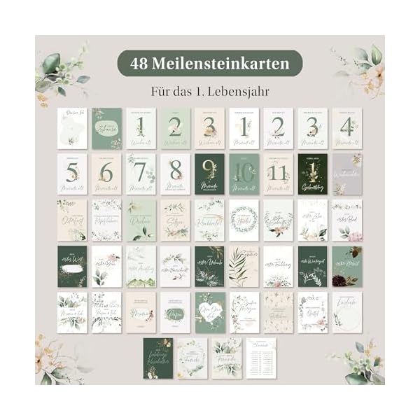 EULENTALER® 48 Meilensteinkarten Baby I Boho Stil I Von Pädagogen & Eltern gestaltet I Meilenstein Karten als Geschenk zur Geburt & Babyparty für Jungen & Mädchen – Bild 3