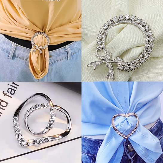 Image of 6PCS Silk Scarf Ring Clip T-shirt Tie Clips for Women Fashion Metal Ring Scarves Clasp Waist Buckle for Shirts Clothing Silver Zinc Alloy Pearl Wrap Holder with 1 Exquisite Box