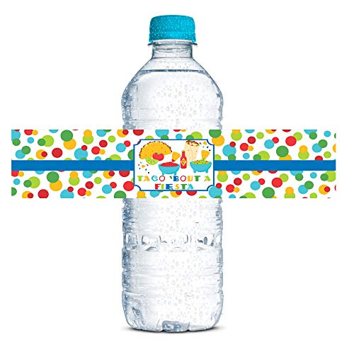 Taco Bout a Party Mexican Fiesta Themed Waterproof Water Bottle Sticker Wrappers, 20 1.75