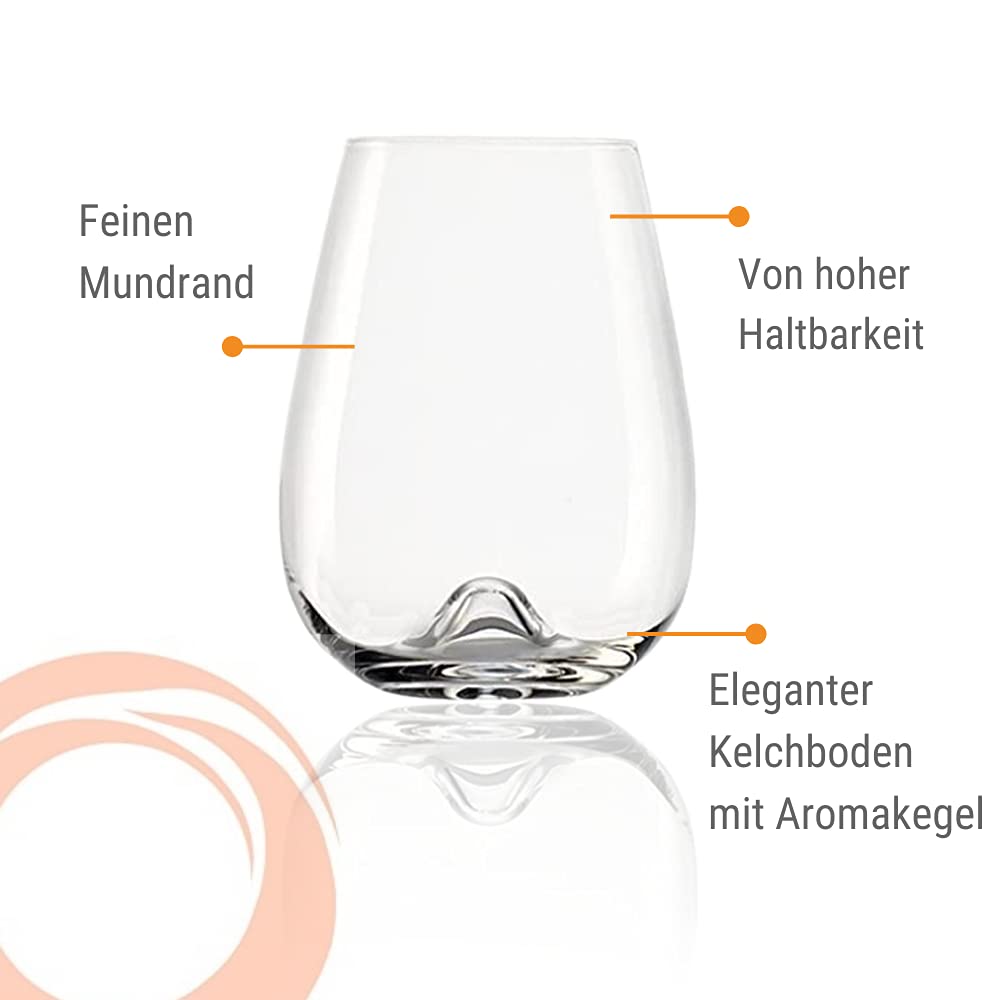 Stölzle Lausitz Vulcano Weinbecher 475 ml I Weißweingläser 6er Set I hochwertige Weingläser ohne Stiel spülmaschinenfest I Weißweinbecher Set stoßfest I schöne Gläser wie mundgeblasen