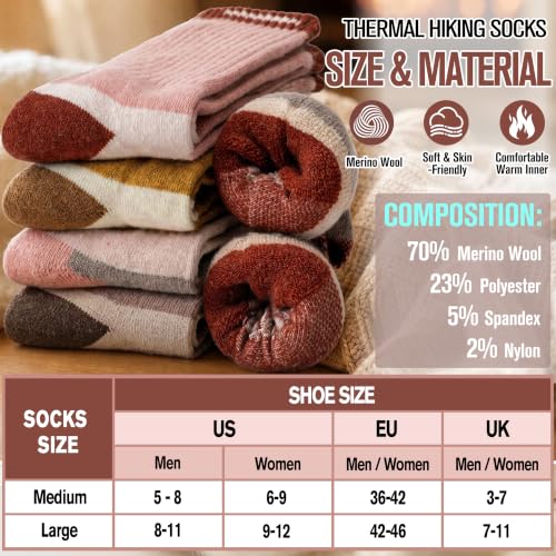 Image of MOGGEI 5 Pairs Merino Wool Hiking Socks Warm Thermal Winter Cozy Cushioned Moisture Wicking Socks for Women & Men