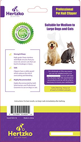 Hertzko Dog Nail Clippers For Large & Medium Dogs - Violet Cat Nail Clipper With Quick Safety Guard, Dog Nail File Included, Hertzko Nail Grinder, Purple Nail Clippers For Dogs, Grooming Paw Pads #TOP6