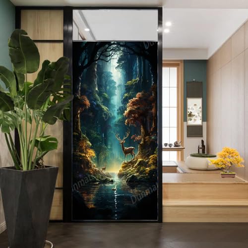 Película para ventana con diseño de ciervo y bosque 17.7x23.6 in miniatura 4