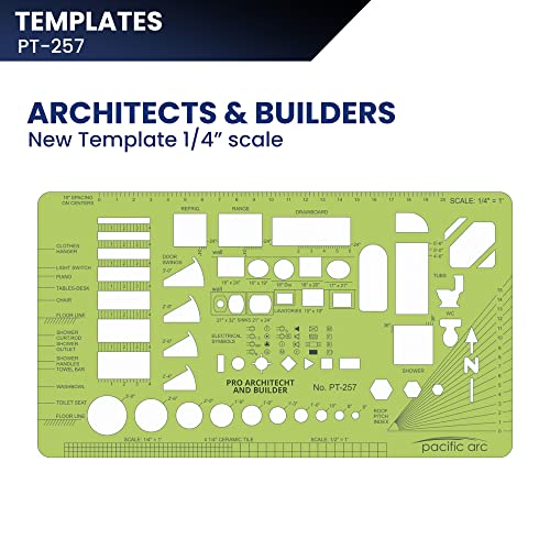 Image of Pacific Arc, Architects & Builders Template, 1 /4 in Scale, Drawing aid Stencil for Professional or School Work, Size 5.125 x 9.25 in.