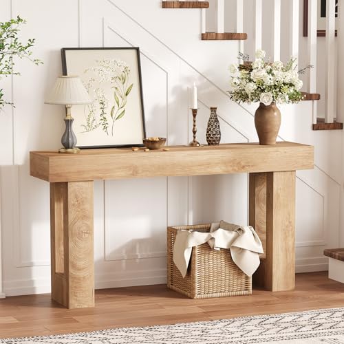 63 Inch Farmhouse Console Table for Entryway, Slim Wood Sofa Side Table, Modern Minimalist Decorative Furniture for Living Room, Hallway, Front Door, Natural
