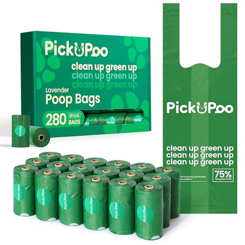 PickUPoo Poo Bags Dogs with Tie Handles Lavender Scented 20 Rolls 280 Poop Bags for Dog Walking and Cat Little Fit Standard Dispenser and Holder Green