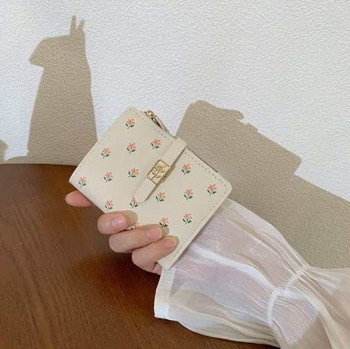 Slim PU Leather Bifold Wallet for Women – Small Credit Card Holder with Zipper Coin Pocket and ID Window