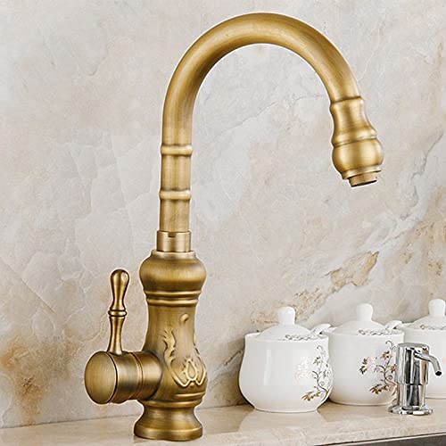 Mitigeur d'évier en laiton antique pivotant au charme rétro et authentique