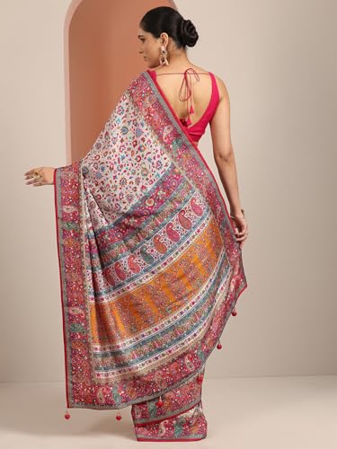 Image of Libas Printed Silk Blend Saree for Women With Unstitched Blouse Piece | Traditional Saree for Party & Wedding