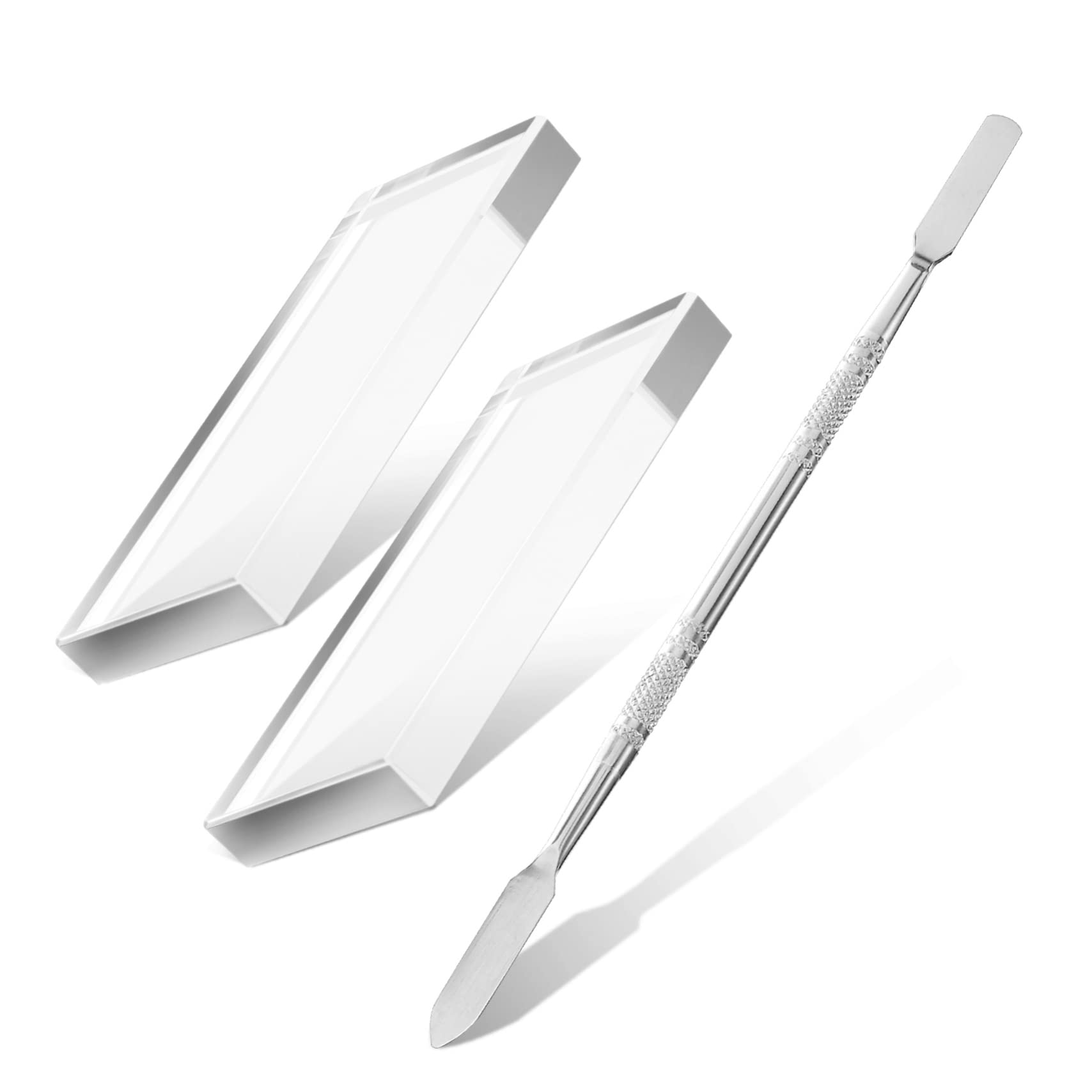 FOMIYES 3 Pcs Glass Nail Art Mixing Toning Palette with Stainless Steel Cuticle Pusher Tool for Professional and Personal Use for Blending Nail Polish Gel and Makeup