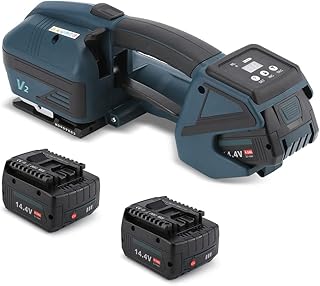 Electric Strapping Machine 2 x 4000mah Battery for 1/2-5/8in PP PET Strapping Automatic Strapping Tool Digital Display Tensioner Kit for Packaging Box Pallet Portable Baler