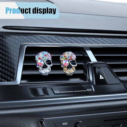 Image of 3PCS Bling Skull Car Air Condition Vent Clip, Colorful Diamond Car Diffuser Vent Clip, Car Air Conditioner Decoration Clip, Funny Horror Car Interior Accessories for Women Girls