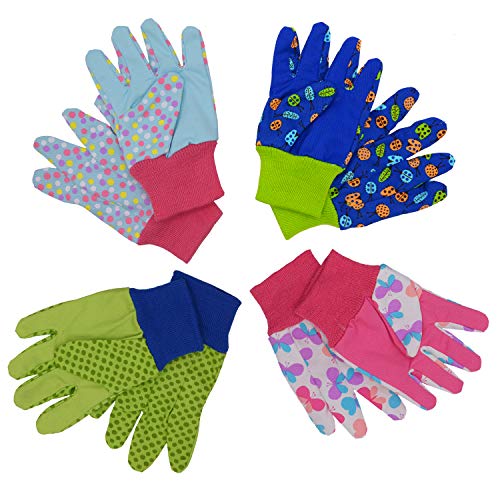 Handlandy Kids Gardening Gloves For Age 5-6, Age 7-8, 2 Pairs Child Garden Working Gloves For Girls Boys, Dot & Butterfly & Ladybird Print (Small (Age 5-6), Green (Ladybird+ Dot)) #TOP22