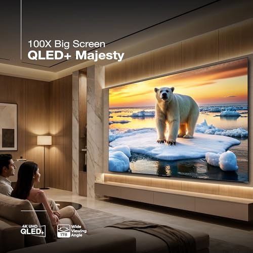 Image of SANSUI 254cm (100) 4K QLED+ Smart Google TV with Dolby Vision, HDR10+, Antiglare Display, 60W Dolby Atmos Sound with Subwoofer, 120Hz Refresh Rate, MEMC JSW100GSQLEDFF (Black)
