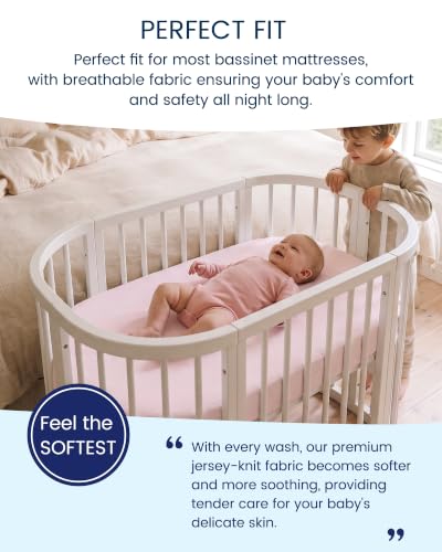 Image of TotAha Premium Soft Bassinet Sheet for Boy Girl, Super Stretchy Jersey Knit Bassinet Fitted Sheet, Compatible with Halo, Maxi COSI, Mika Micky, SNOO, Baby Delight Mattress, 2 Pack
