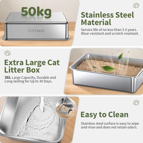 Arenero para gato de acero inoxidable con tapa XXL miniatura 4
