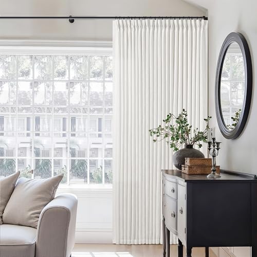 Image of 100 Inch Width Curtains 96 Inches Long Pinch Pleat Linen Semi Sheer for Patio Sliding Door Light Filtering Pleated Drapes Back Tab Ivory Beige White Extra Wide 100 x 96 Curtain for Living Dining Room