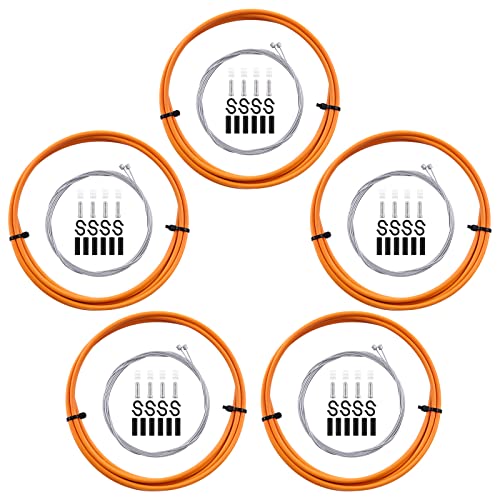 Glarks 5Pack Orange Bicycle Shifter Cable Housing Kit With Aluminum End Caps S Hook Crimps For Mountain Road Mtb Bike Replacement #TOP4
