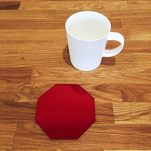 Octagonal Shaped Coaster Set by Super Cool Creations, Red Mirror - Set of 4
