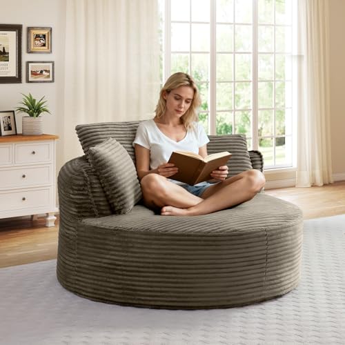 Sillón Redondo Plegable Tela Corduroy Camel miniatura 1