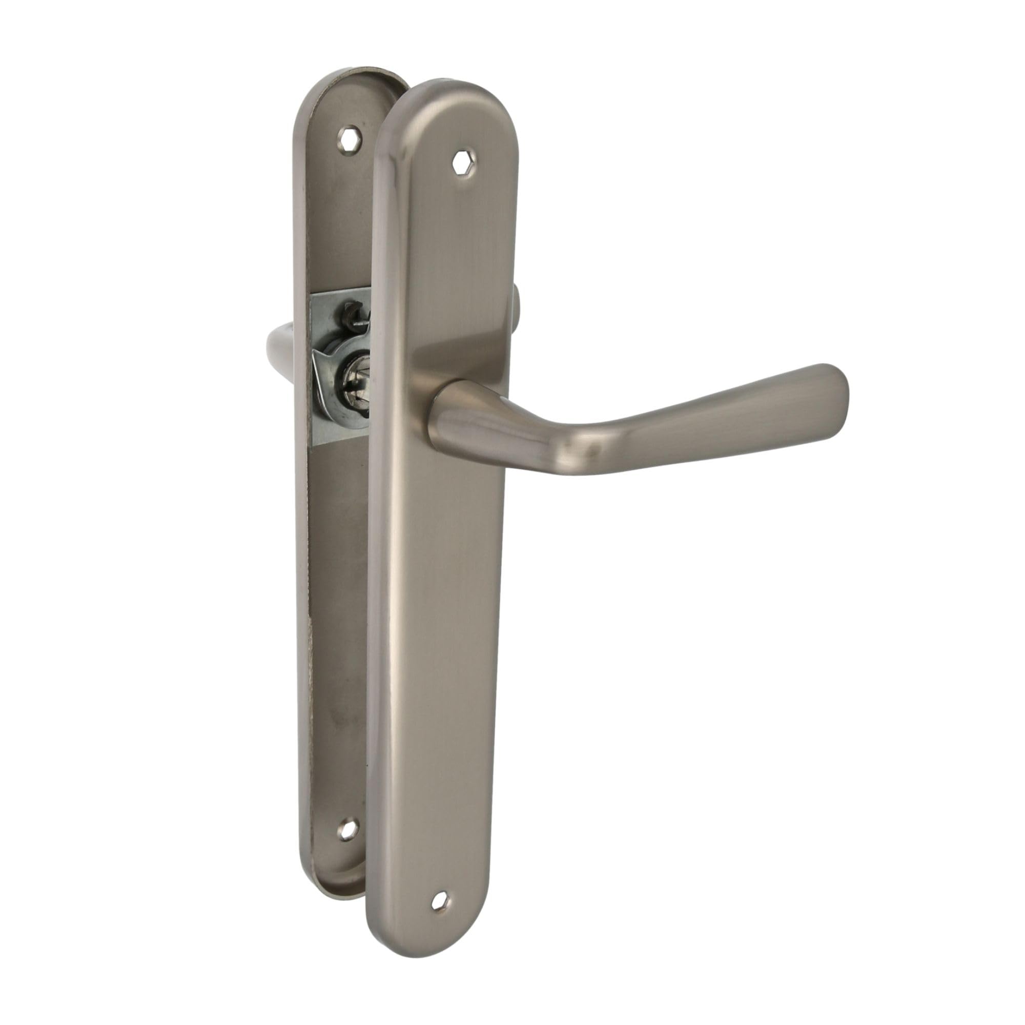 Amig - Juego de Manillas de Placa de Latón, Modelo 252P, Medida: 250 X 40 mm, Cuadradillo de 8 mm, Incluye tornillería, Acabado: Cromado mate