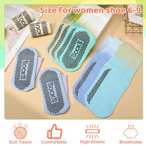 Image of Jspupifip 6 Pairs Non Slip Yoga Socks for Women, Gradient Pilates Socks with Grips for Yoga Ballet Dance Workout Home Hospital