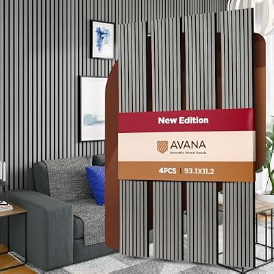 Avana Acoustic Wood Wall Panels – 93.2x11.25 Inch Panels – Fits 94x12 Layout – Gray Oak Acoustic Panels 4 PCs – Wall Panels for Interior Wall Decor for Homes, Offices – Design Wood Panels for Wall