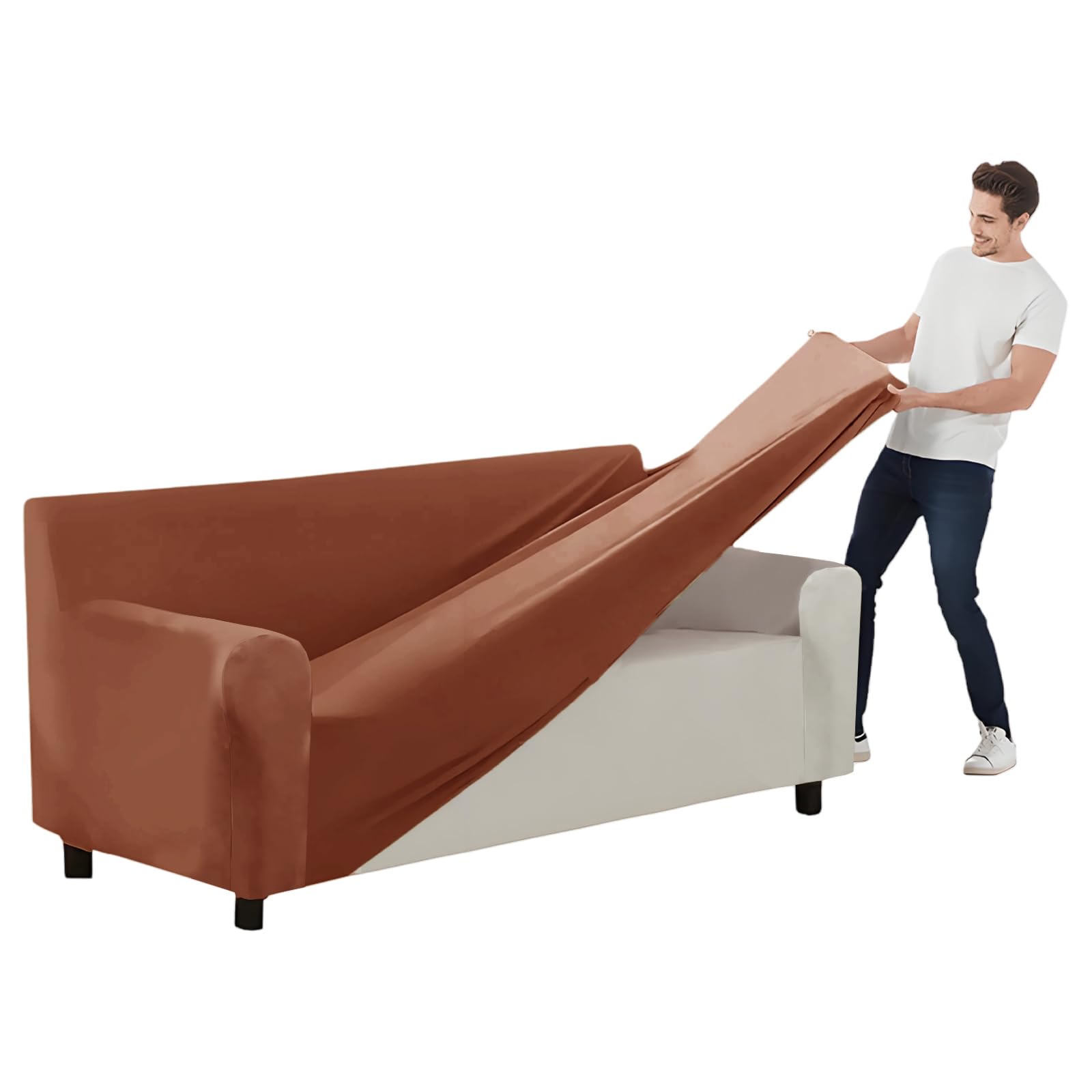 SYLC Stretch Ektorp Sofa Cover, Velvet Sofa Covers 1/2/3/4 Seater with Seat Cover and Back Cover, Non-slip Settee Covers Well-fitted (caramel,145-178cm 1pc)